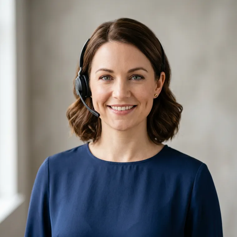 Casey, the Vocryn AI receptionist, shown as a friendly professional wearing a headset